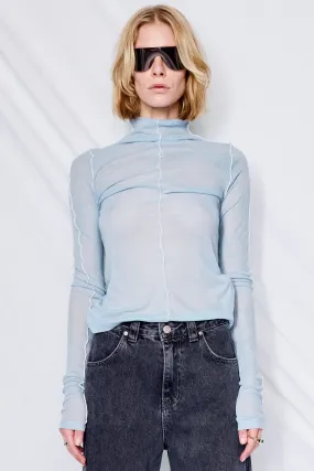 Light Blue Wool Contrast Stitch Top