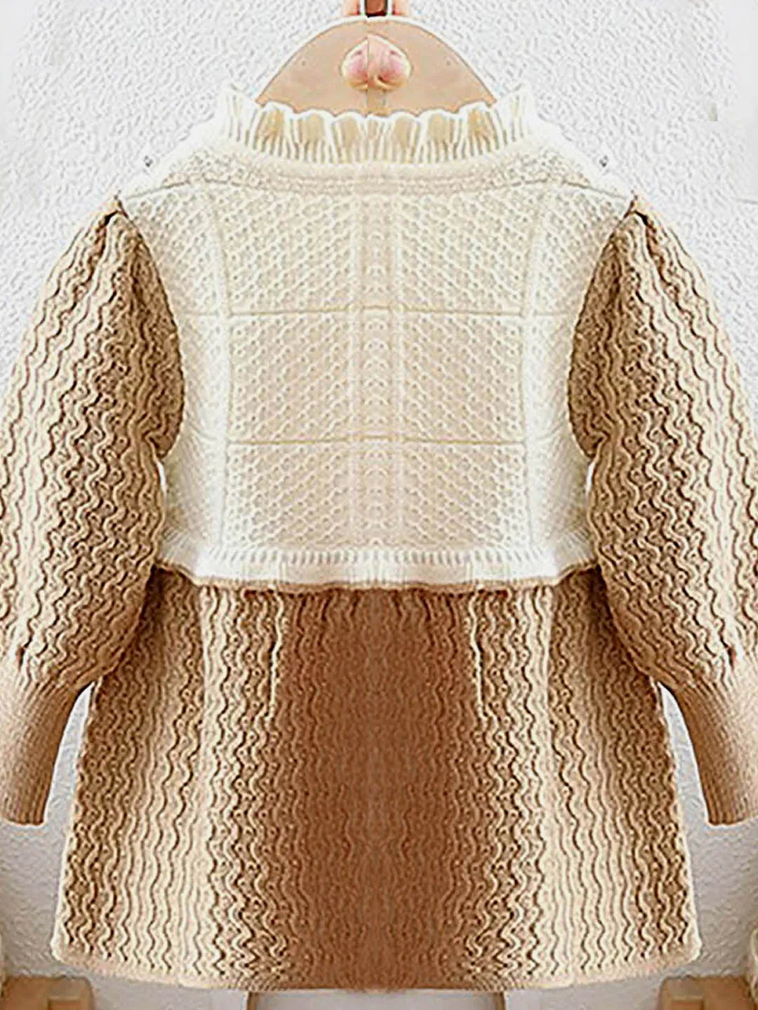 Little Surprise Box Brown & Cream Front floral Jacket patterned Knitted Frock Winterwear for girls -2-3Y