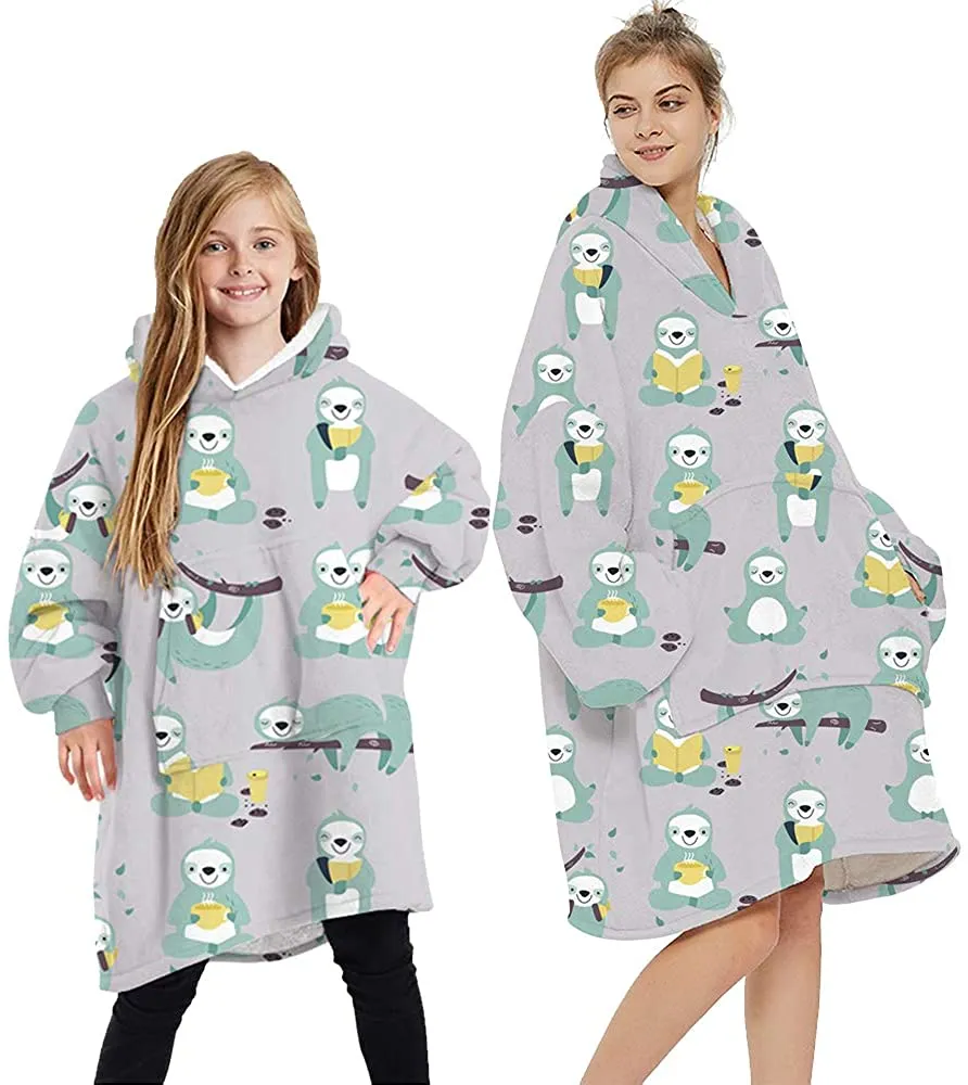 Loalirando Oversized Hoodie Blanket Fluffy Fleece Blanket Hoodie for Women Men Kids Wearable Hooded Blanket with Big Pocket