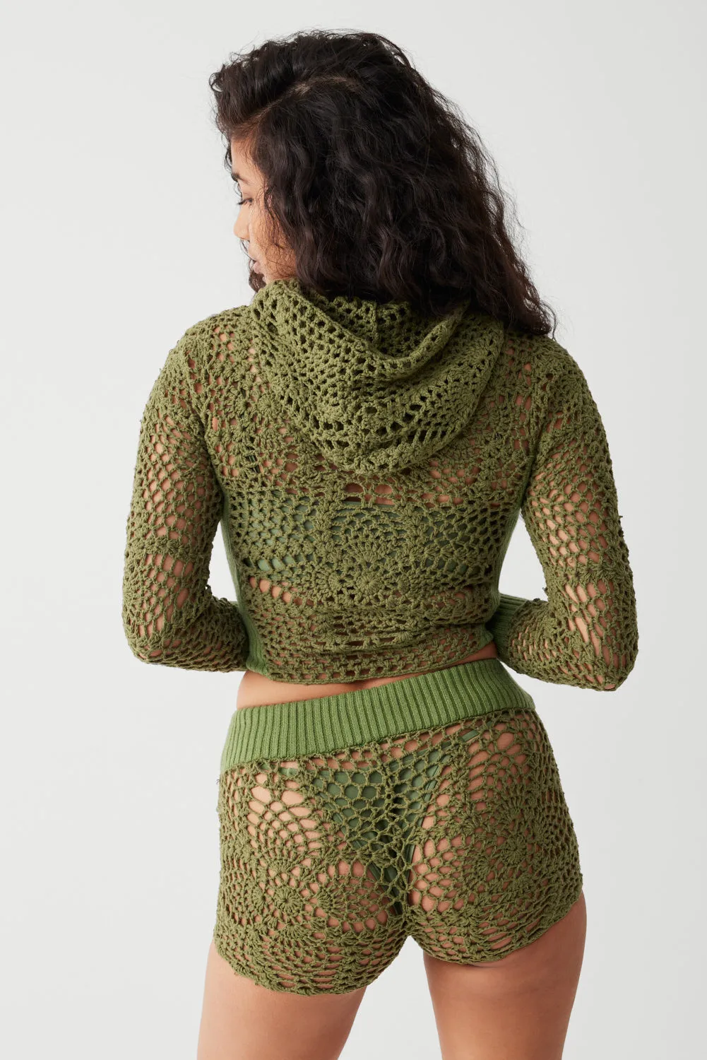 Lyla Crochet Zip Up Hoodie - Sea Moss