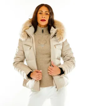 M. Miller Women's Down Winter Ski Jacket with Fur Hood Edlin SK2881 in Beige Made in USA