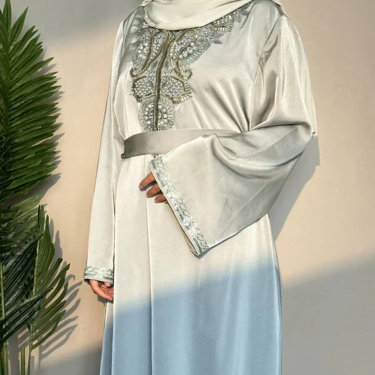 MA044 Satin Embroidered Plain Abaya