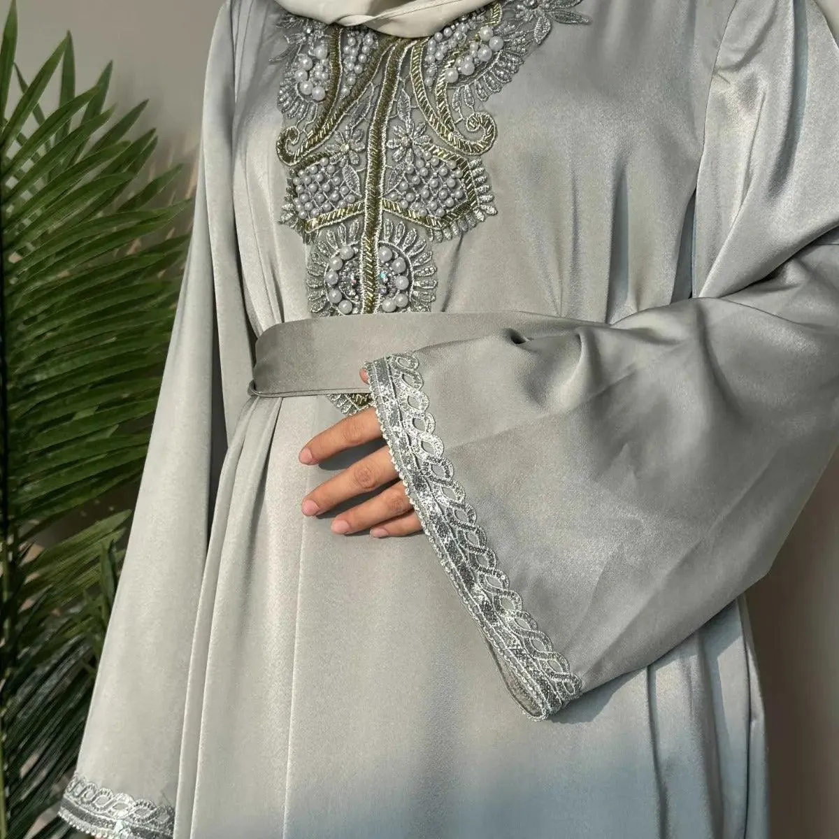 MA044 Satin Embroidered Plain Abaya