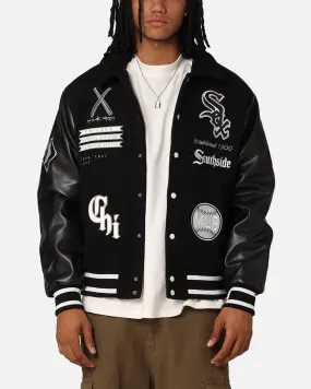 Majestic Athletic Chicago White Sox City PU Melton Letterman Jacket Faded Black