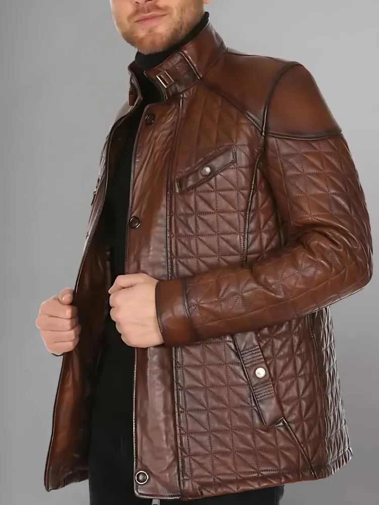 Mens Brown Quilted Jacket