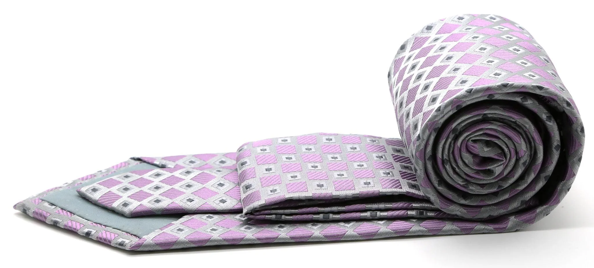 Mens Dads Classic Purple Geometric Pattern Business Casual Necktie & Hanky Set E-7