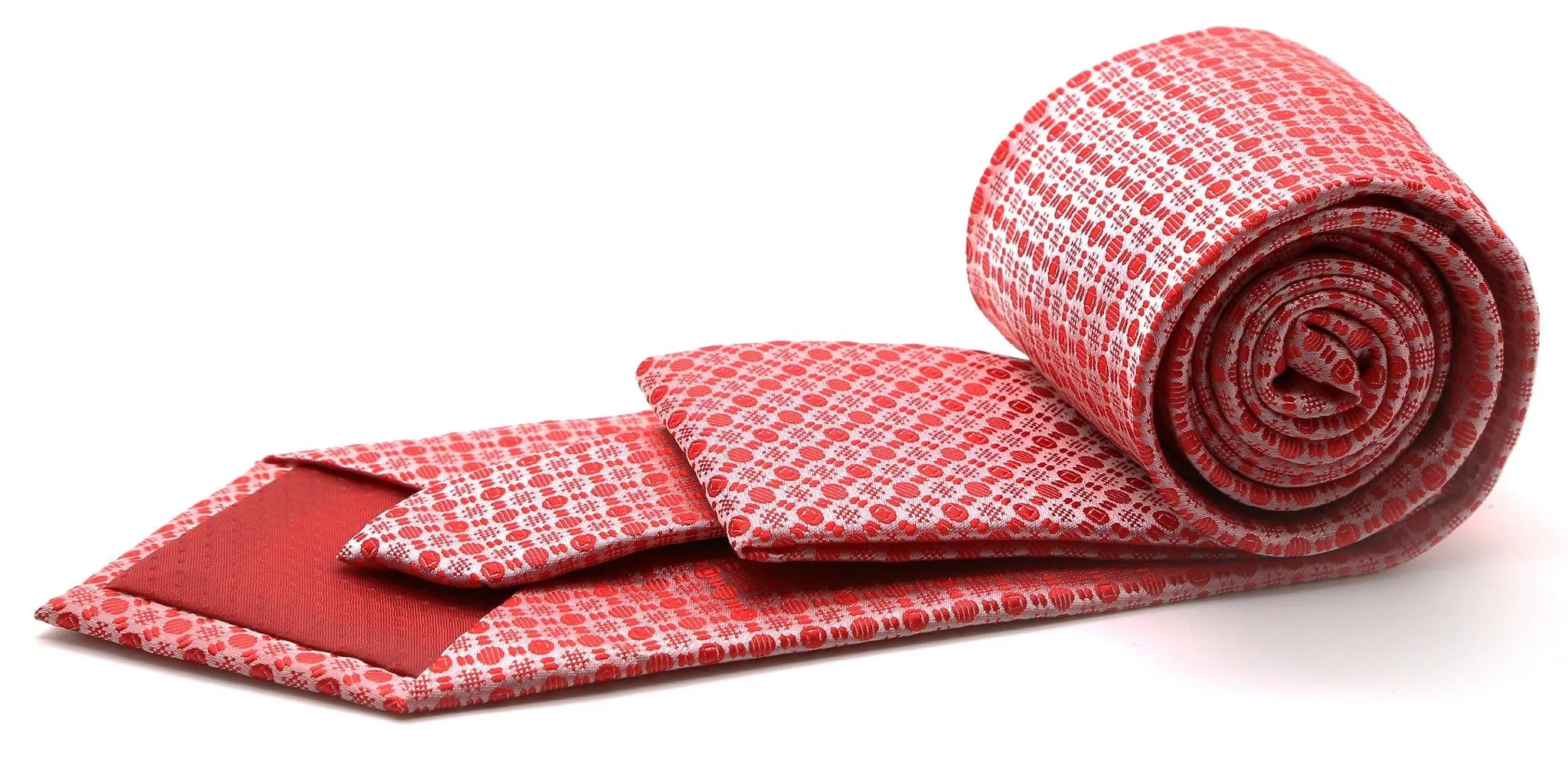 Mens Dads Classic Red Geometric Pattern Business Casual Necktie & Hanky Set R-13