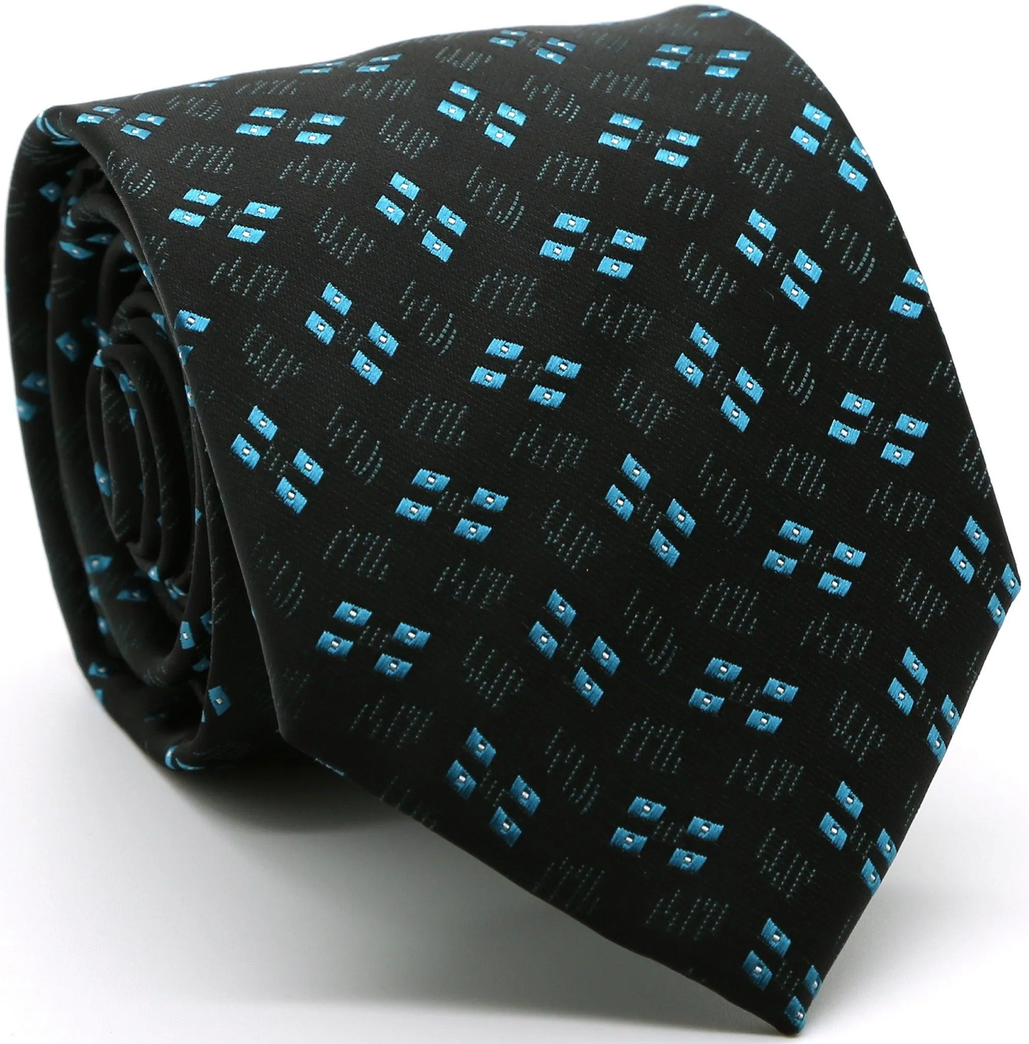 Mens Dads Classic Turquoise Geometric Pattern Business Casual Necktie & Hanky Set QO-6