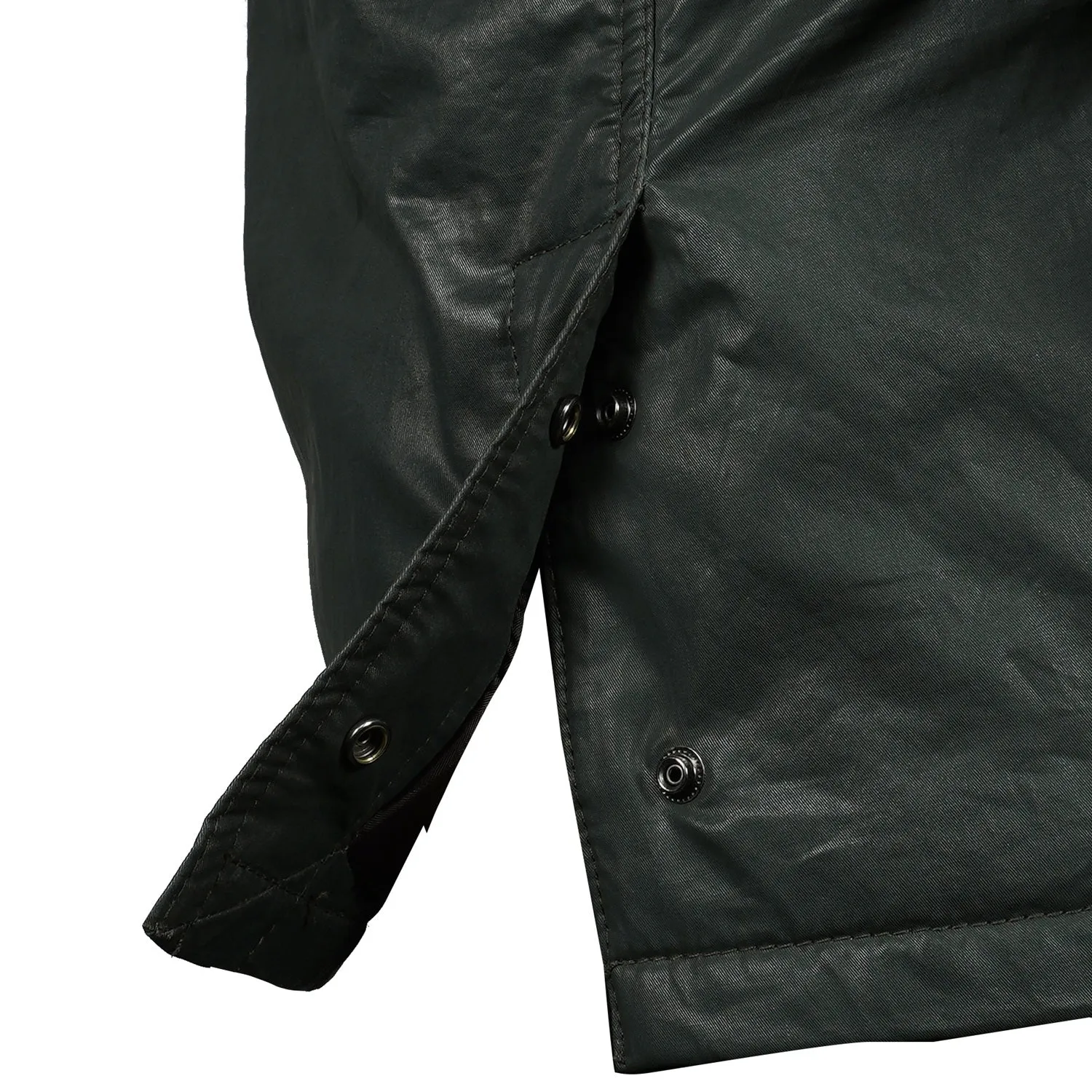 Men's Green Coat & Jacket with Contrasting Waxy Cotton and Leather Trims,