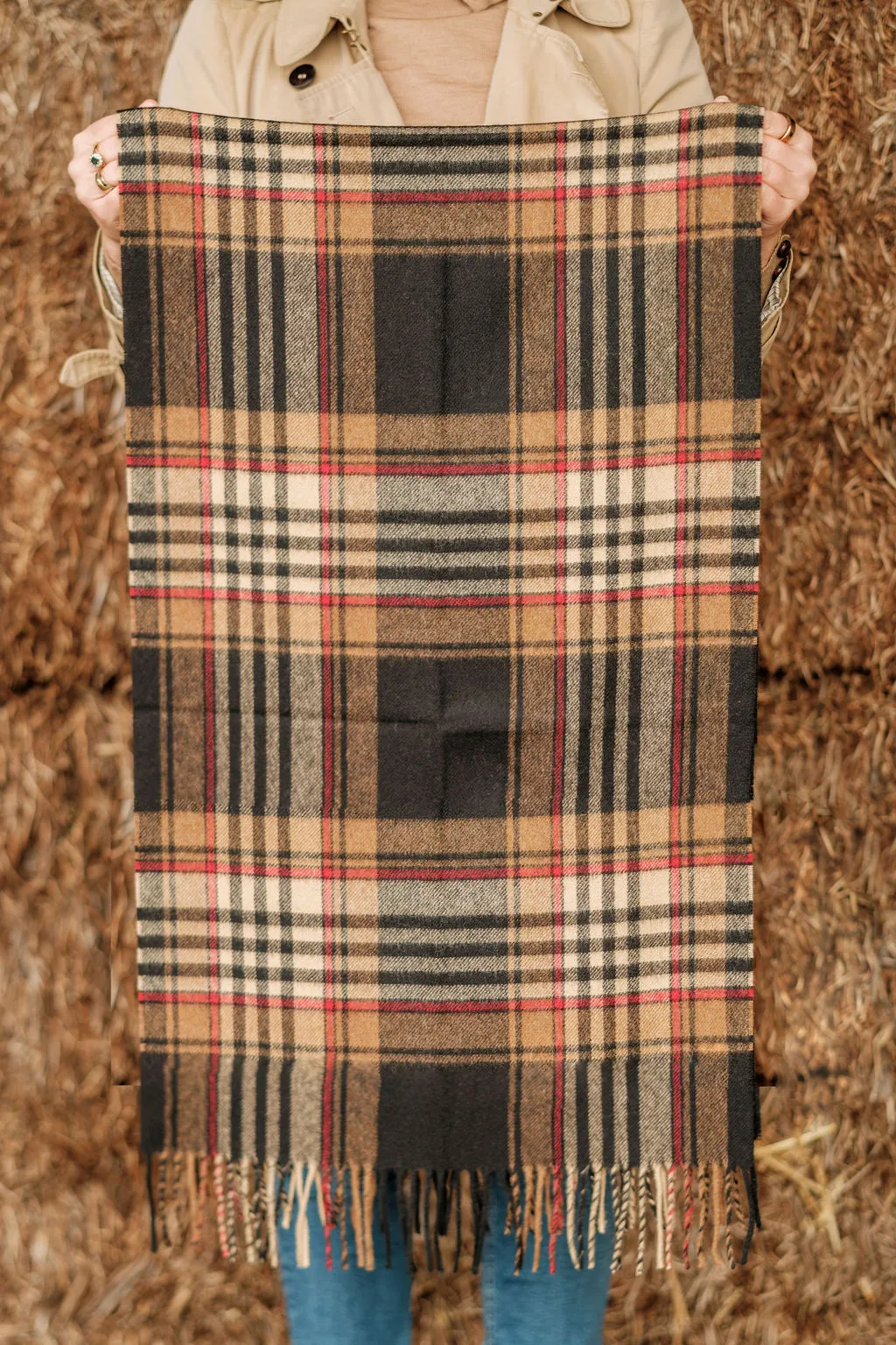 Merino Wool Oversize Tartan Scarf | Francis Chocolate