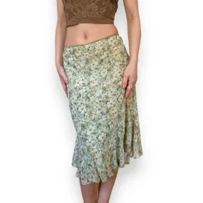 Metaversmall Vintage Fashion Green Flowers Printed Maxi Skirt Women Beach Holidays Low Waisted Summer Midi Skirt Chic Y2K Bottoms