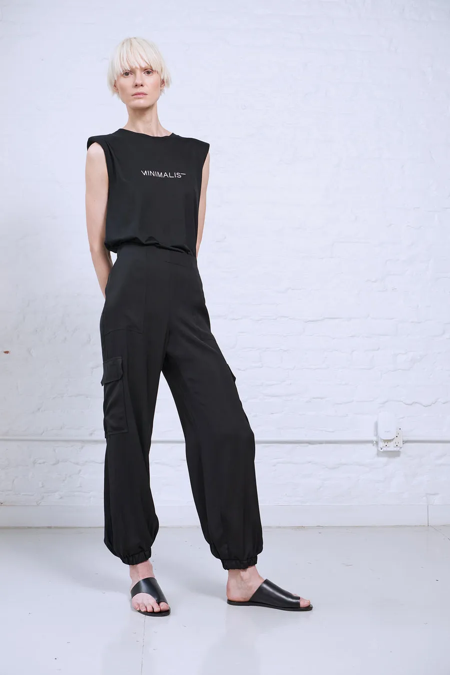 Minimalist Marilyn Vegan Silk Black Cargo Pant