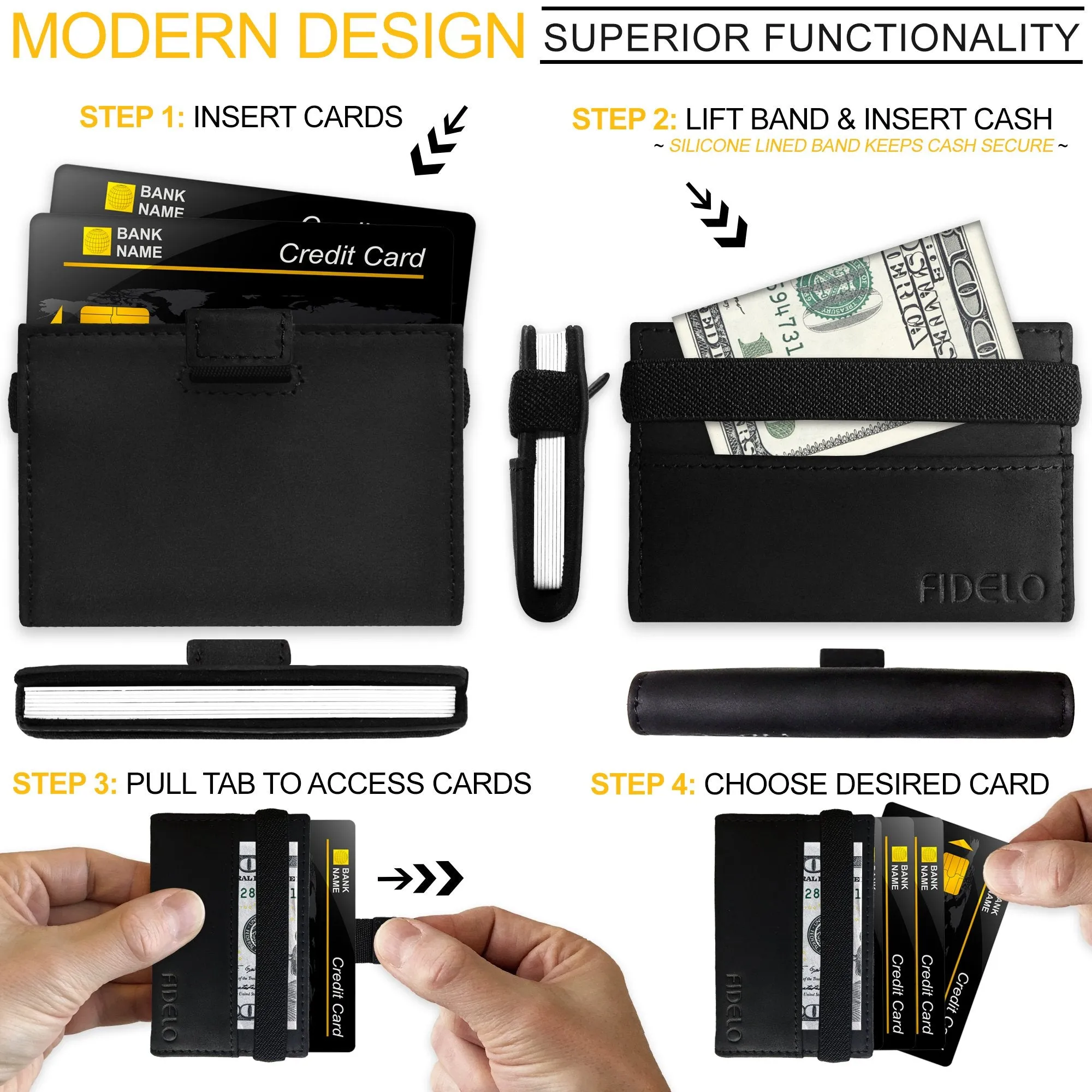 Minimalist Wallet Credit Card Holder  Fidelo Mens Slim Wallet - RFID Blocking   Full