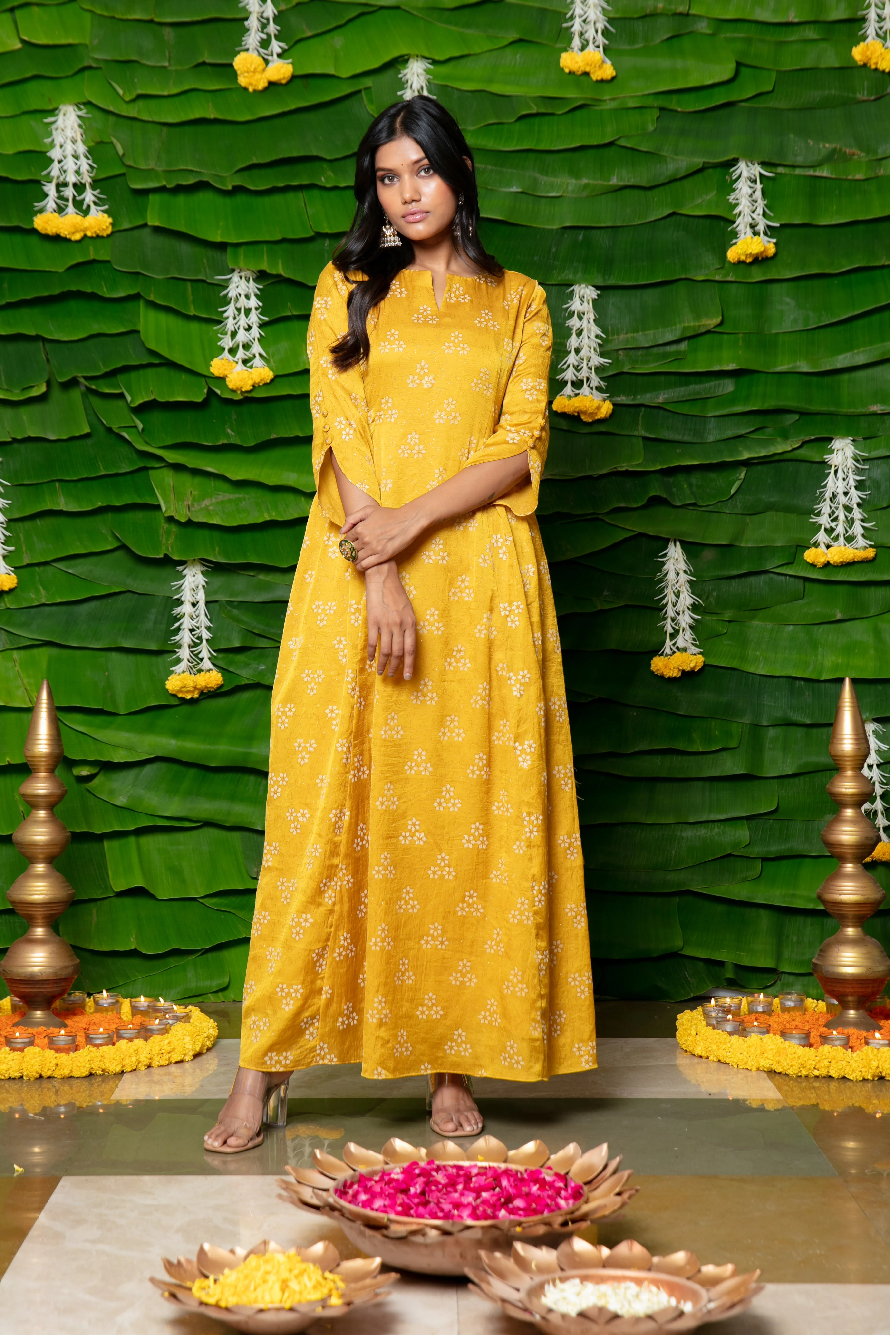 Mustard Chinnon Zari work Dress