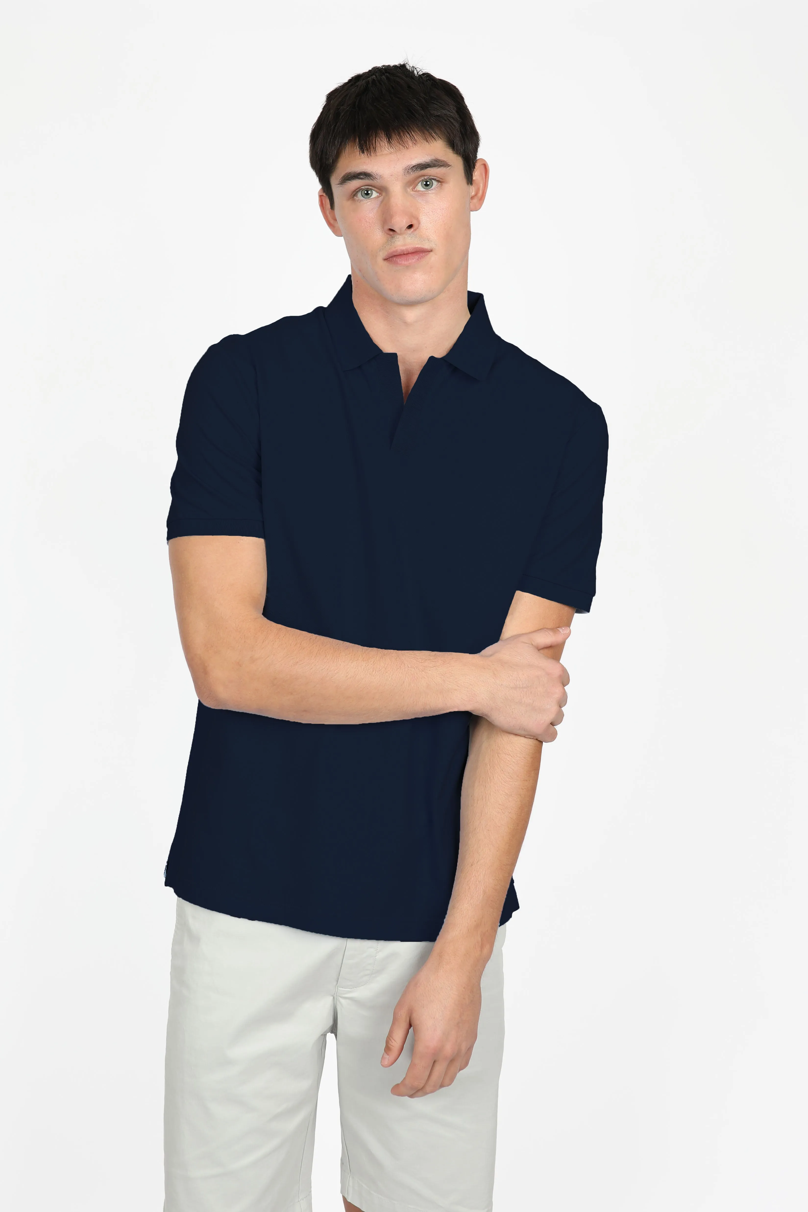 Navy Open Collar Pique Polo