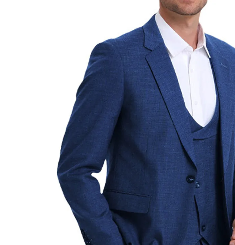 Navy Sharkskin Suit with Double Breasted Vest