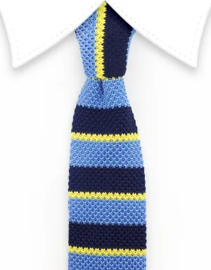 Navy, Sky Blue & Yellow Striped Knit Necktie