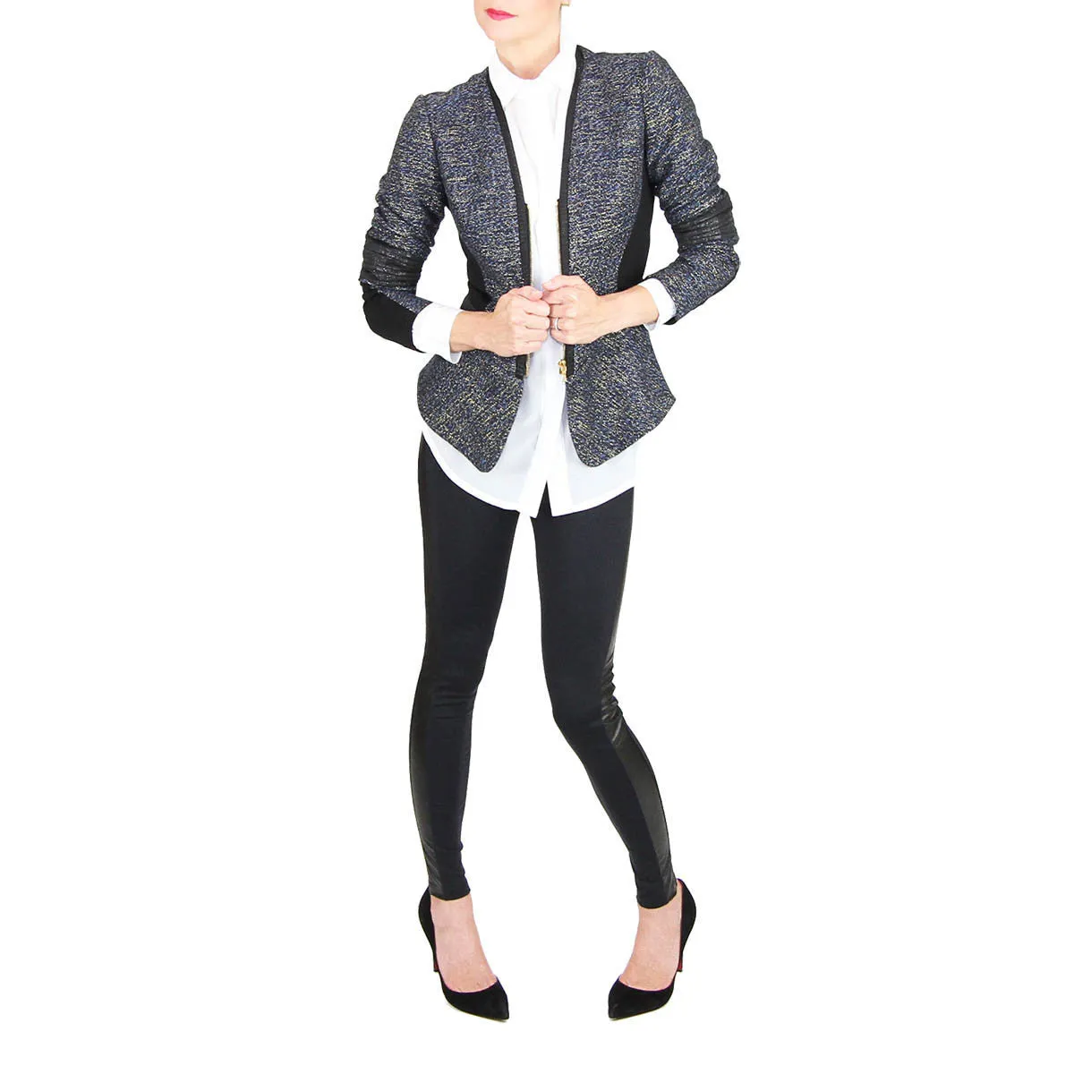 Navy Tuxedo Legging with Vegan Leather