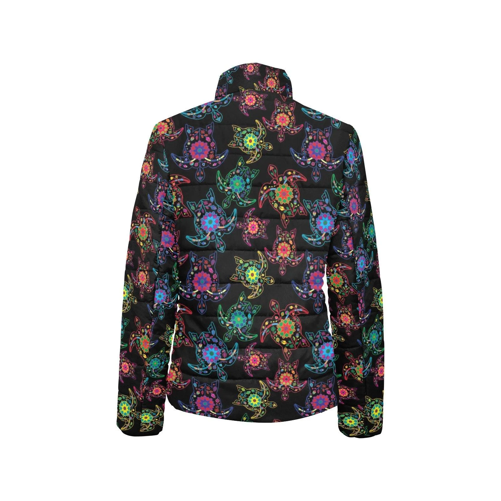 Neon Floral Turtles Women's Stand Collar Padded Jacket