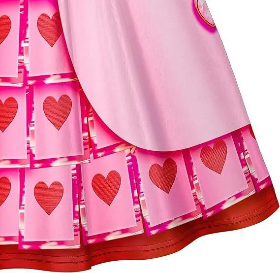 New Queen Children's Halloween Cosplay Princess Movie Dress Pink Heart Shaped Printed Girl Princess Dress Cosplay Costume Wig