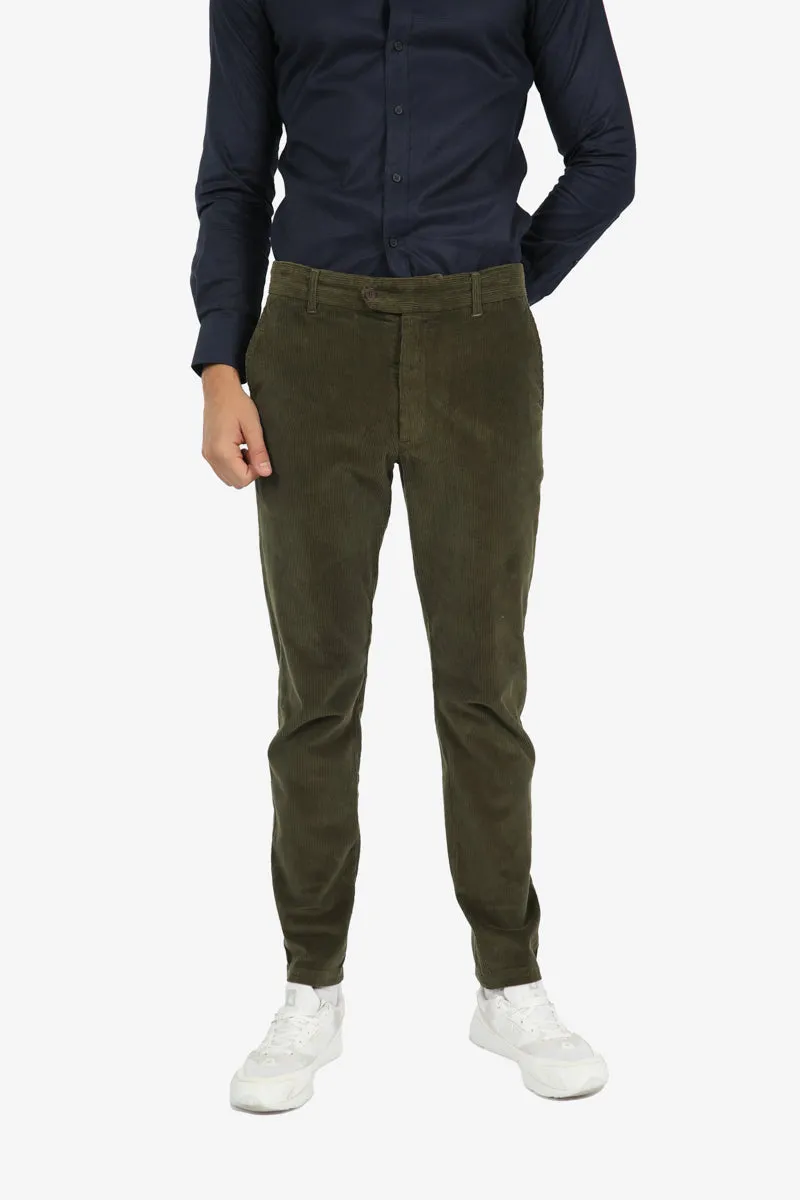 Olive Cotton Elastane Corduroy Cord Pant