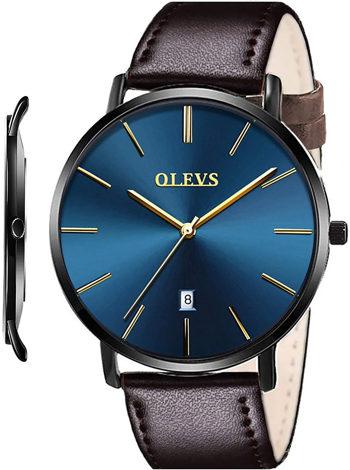 OLVPro™ Men's Ultra Thin Leather Dress Watch - Big Face, Analog, Minimalist, Quartz