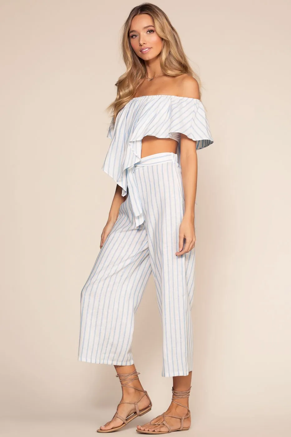 On My Way To Rio Striped High Waist Culottes - Blue