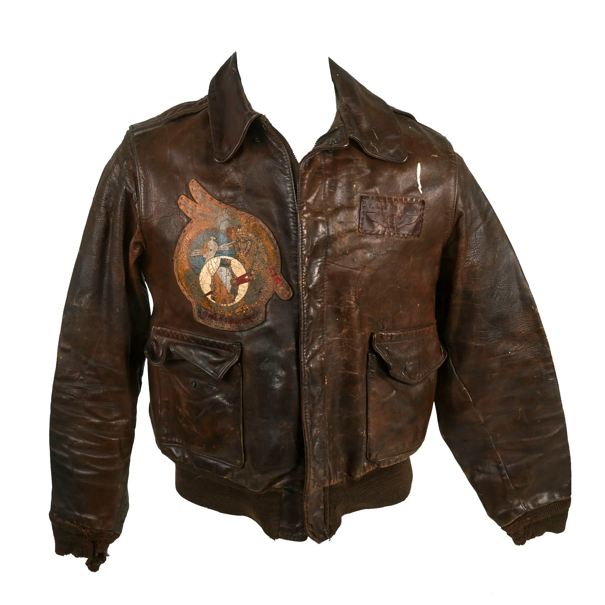 Original U.S. WWII Cottontails Patched A-2 Flying Jacket Grouping - Navigator Lieutenant Russell L. Schafer - 15th Air Force, 450th Bomb Group