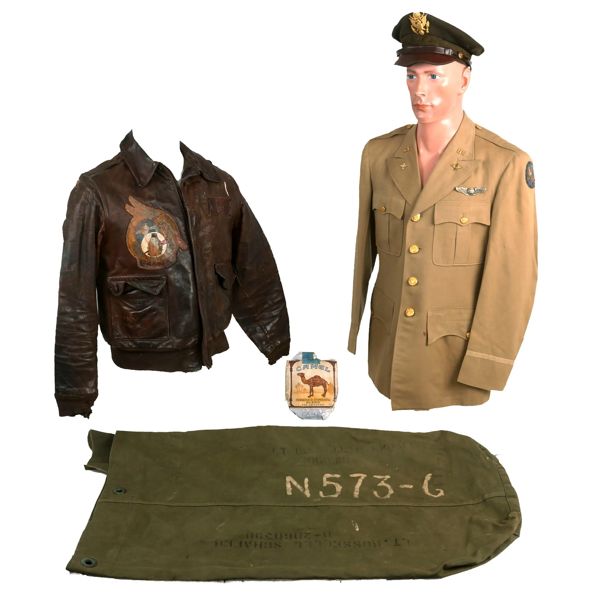 Original U.S. WWII Cottontails Patched A-2 Flying Jacket Grouping - Navigator Lieutenant Russell L. Schafer - 15th Air Force, 450th Bomb Group