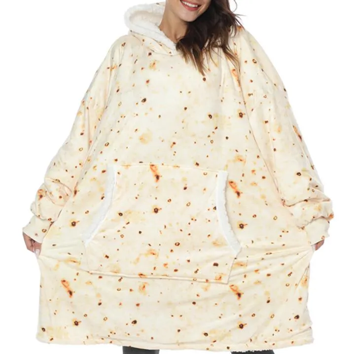 Oversized Blanket Hoodie Women Winter Hooded Wearable Family TV Blanket With Sleeves Sherpa Fleece Sweat Plaid Hoody Sweatshirt