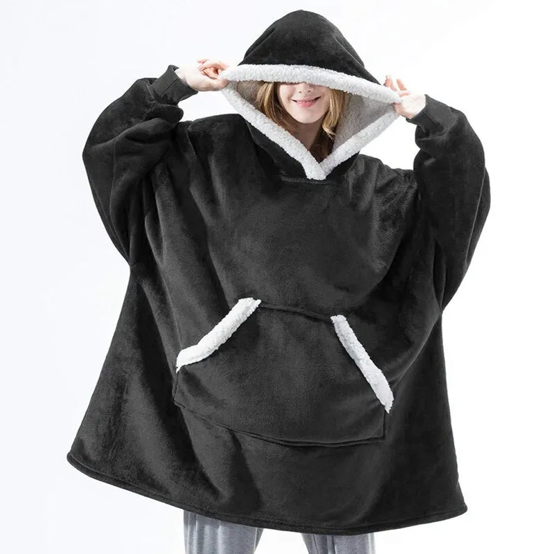 Oversized Blanket Hoodie Women Winter Hooded Wearable Family TV Blanket With Sleeves Sherpa Fleece Sweat Plaid Hoody Sweatshirt