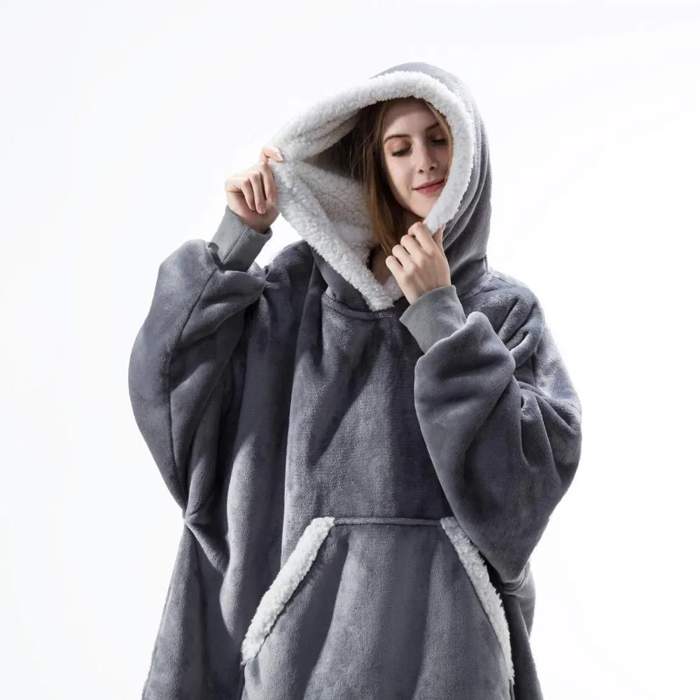 Oversized Blanket Hoodie Women Winter Hooded Wearable Family TV Blanket With Sleeves Sherpa Fleece Sweat Plaid Hoody Sweatshirt