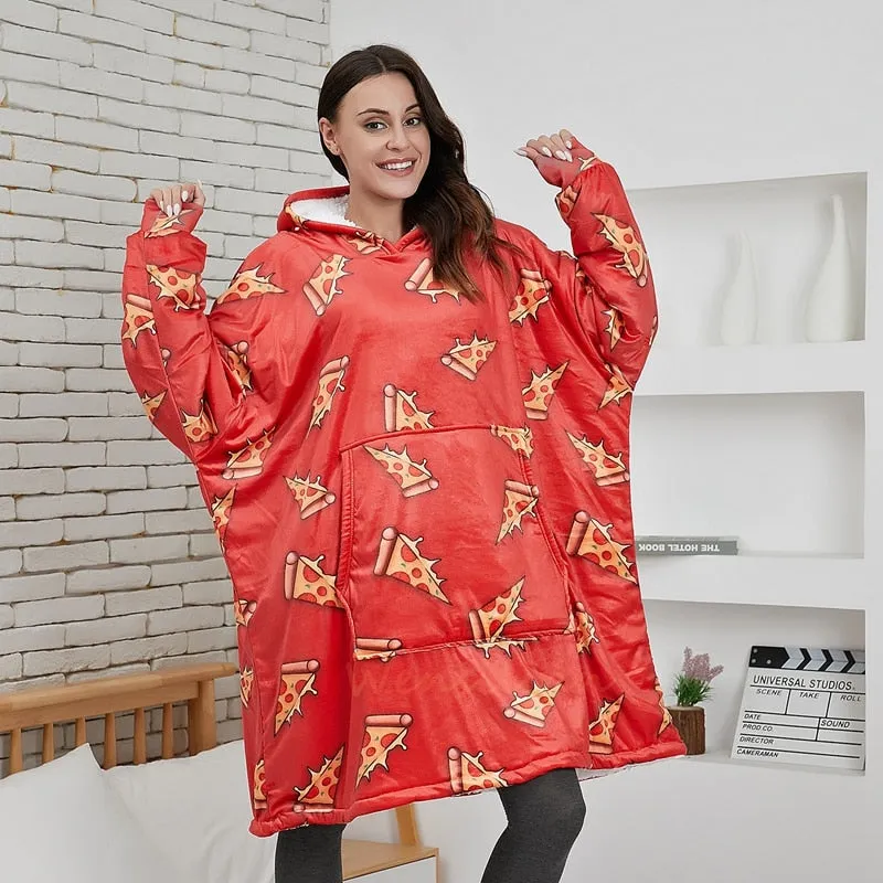 Oversized Blanket Hoodie Women Winter Hooded Wearable Family TV Blanket With Sleeves Sherpa Fleece Sweat Plaid Hoody Sweatshirt