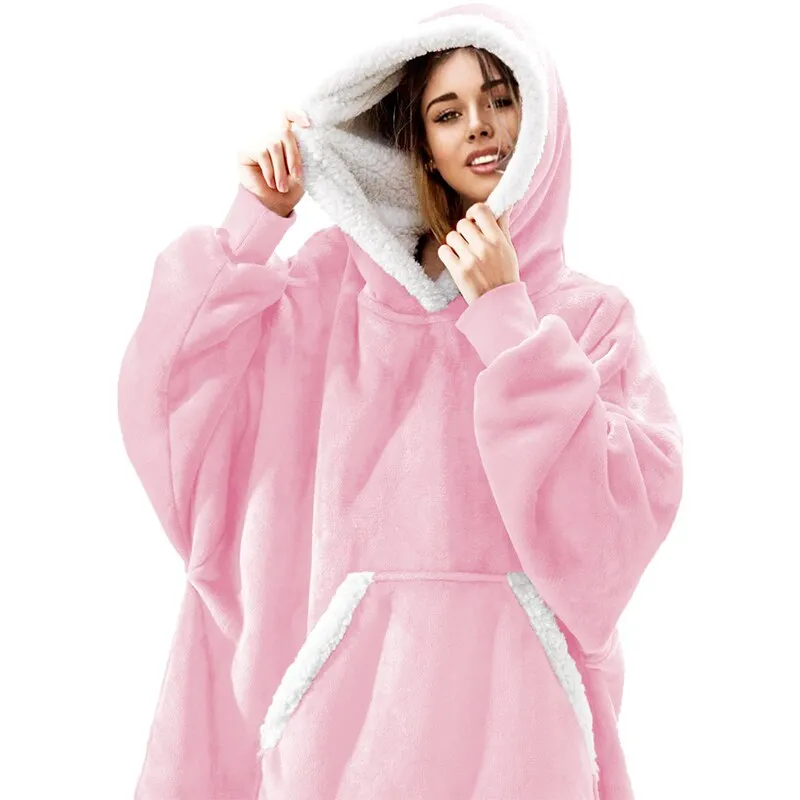 Oversized Blanket Hoodie Women Winter Hooded Wearable Family TV Blanket With Sleeves Sherpa Fleece Sweat Plaid Hoody Sweatshirt