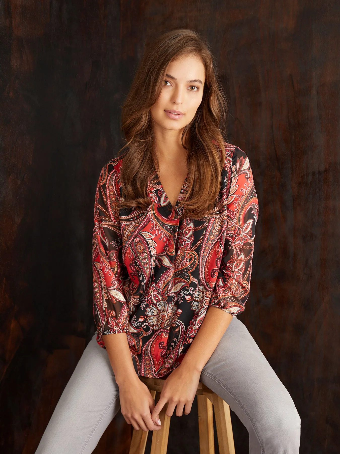 Paisley Chiffon V-Neck Kelly Blouse