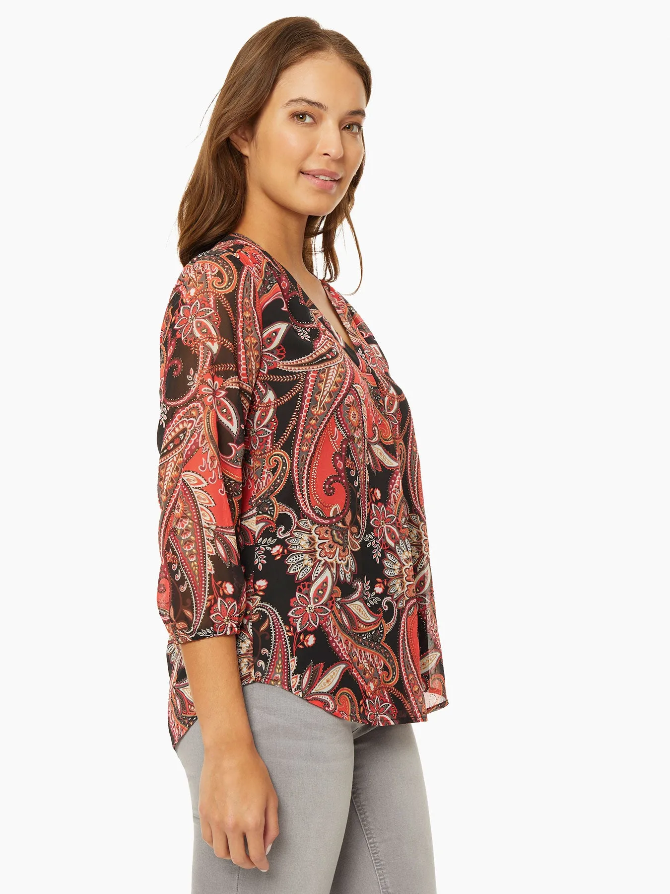 Paisley Chiffon V-Neck Kelly Blouse