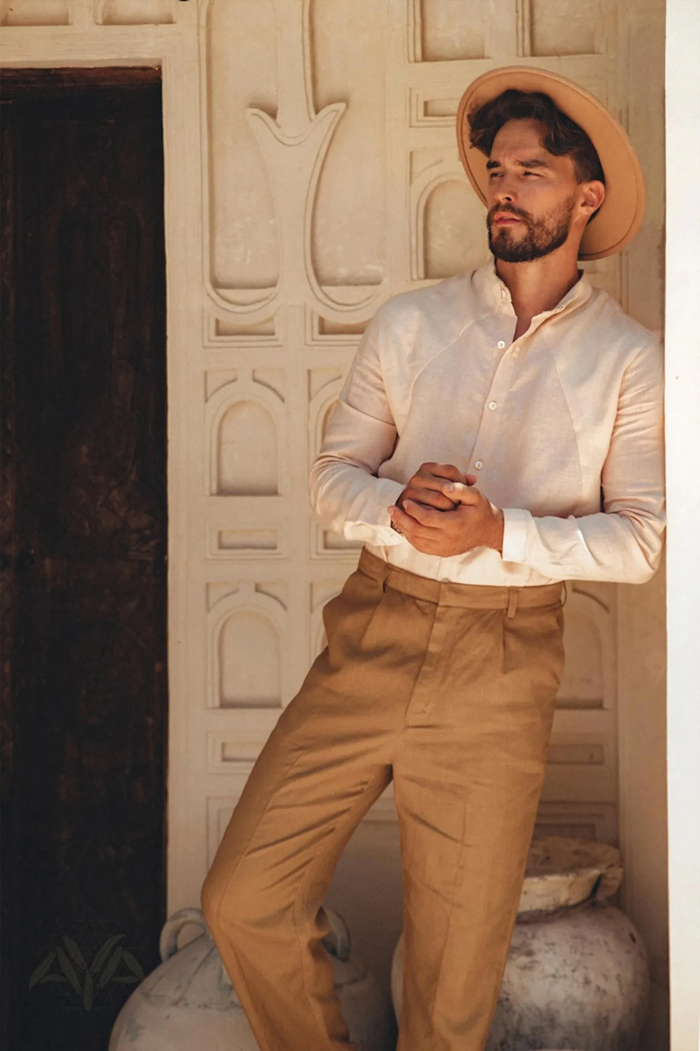 Pale Pink Linen Classic Minimalist Shirt for Men