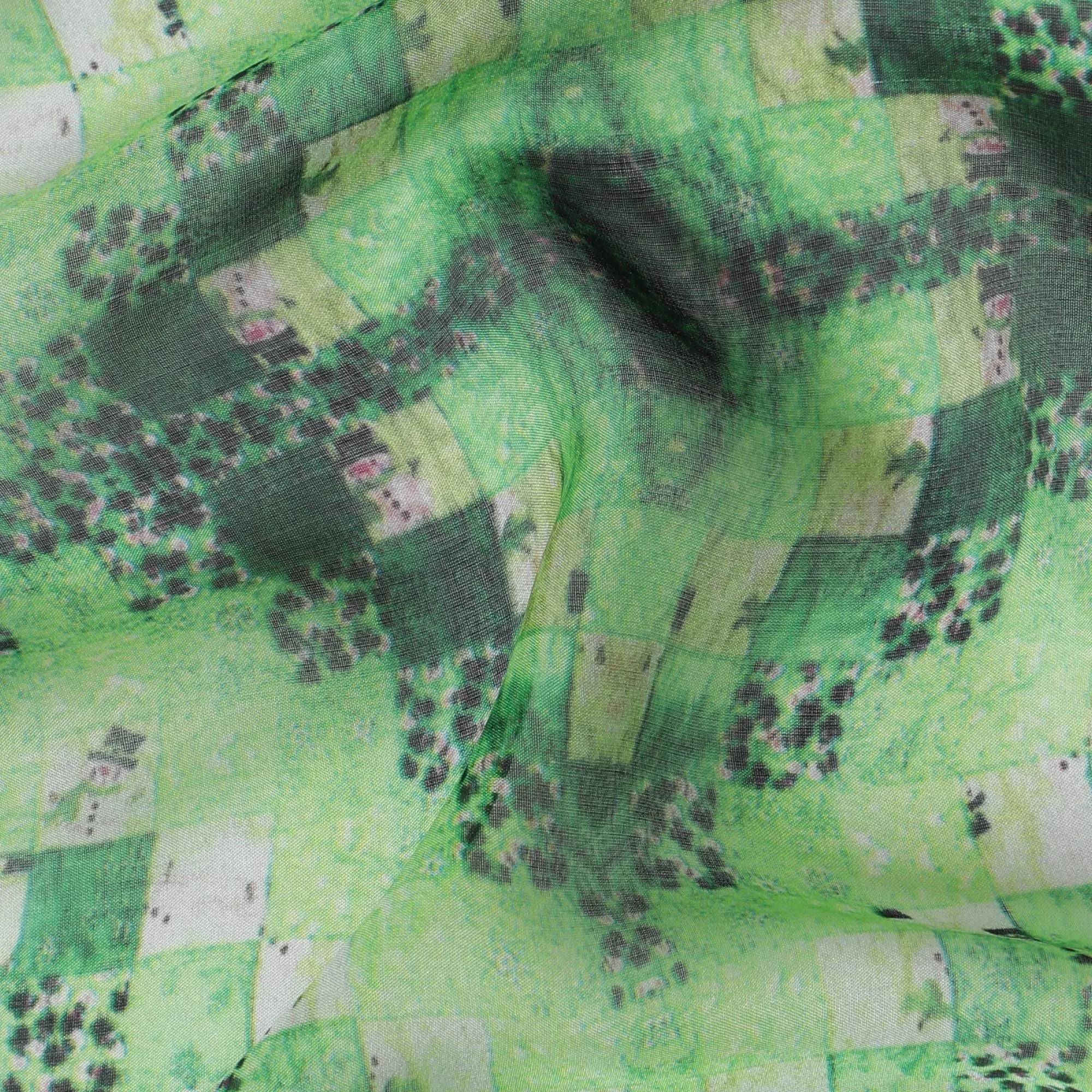 Pastel green Premium pure silk chiffon fabric with multicolor print in floral design-D16996