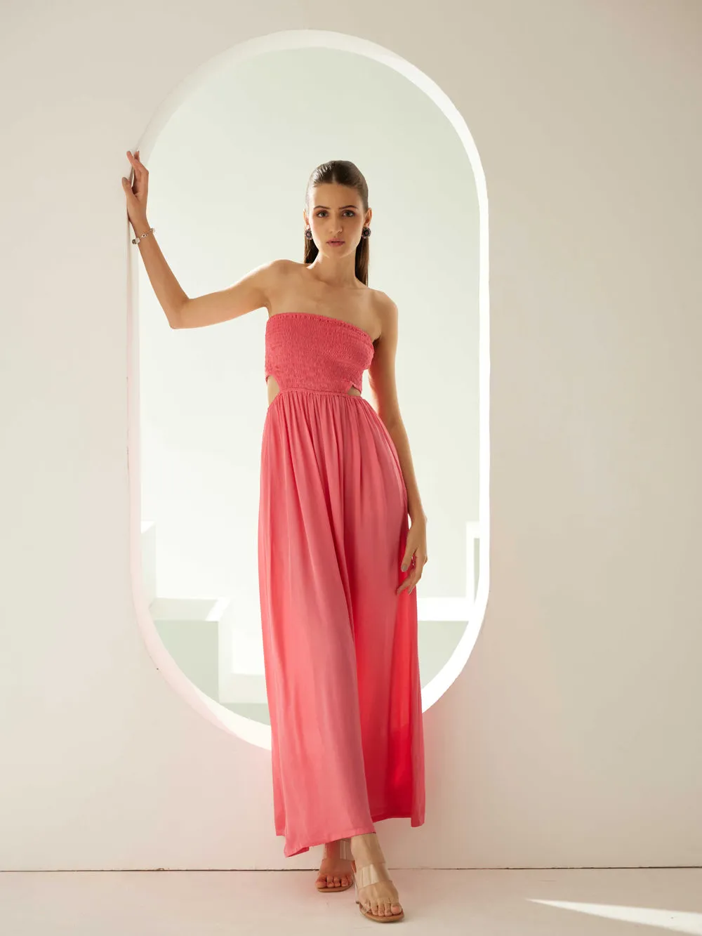 Peach Off-Shoulder Maxi Dress