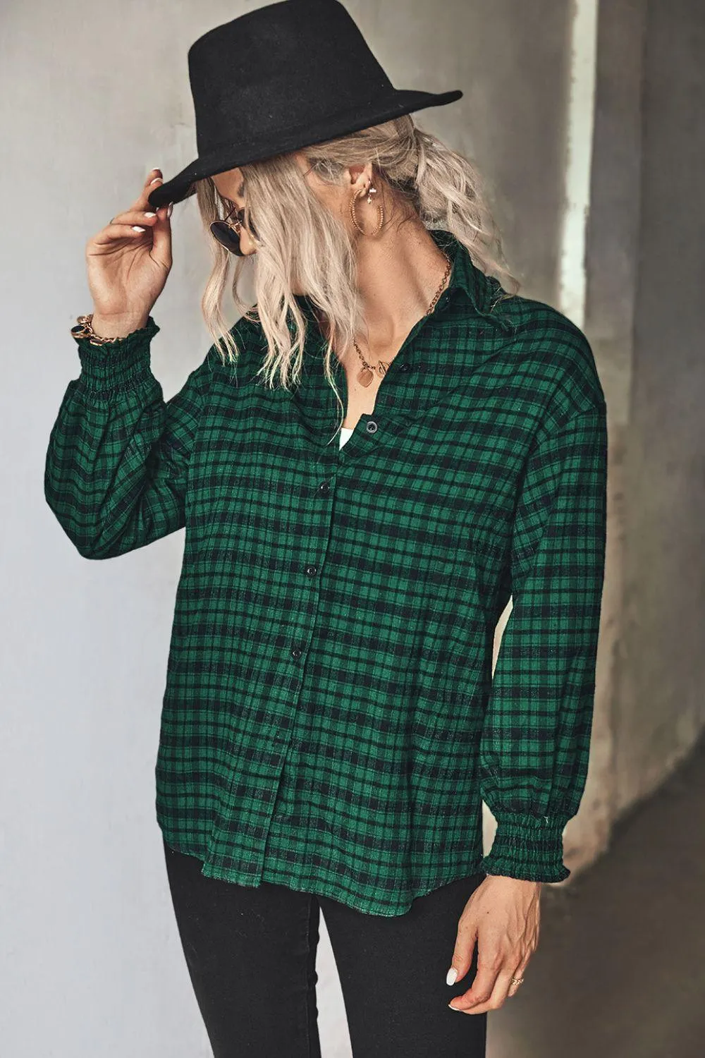 Plaid Button Front Dropped Shoulder Shirt