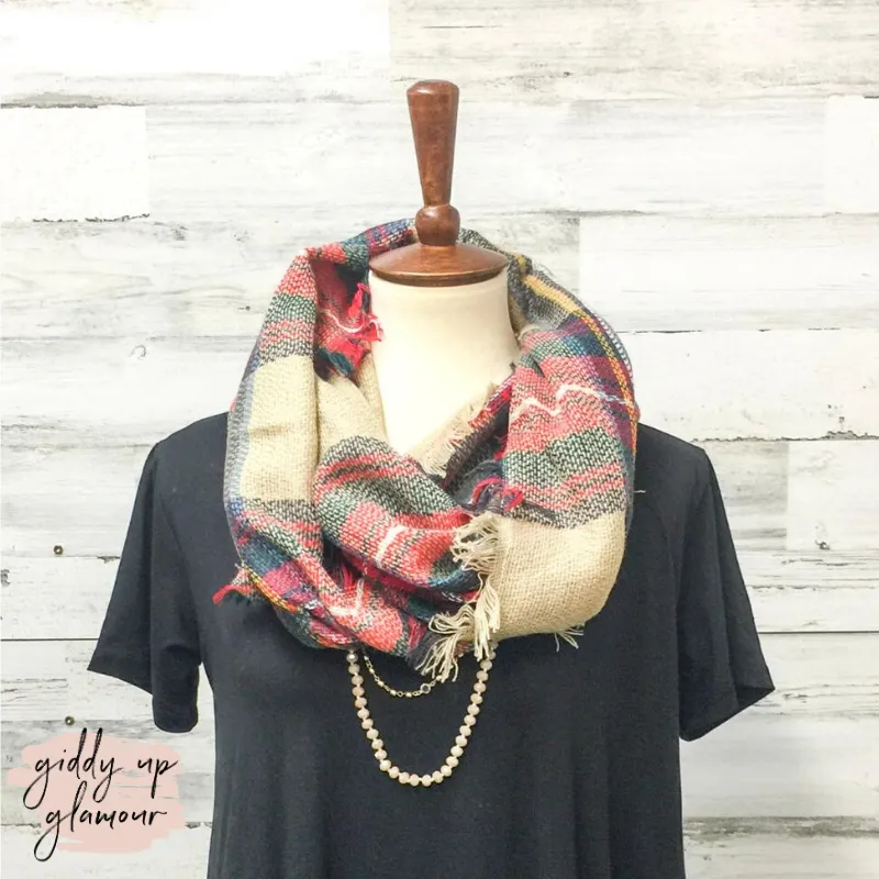 Plaid Infinity Scarf in Beige