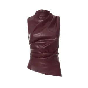 Pre Order:  Red Leather Asymmetric Hem Side Tank Top