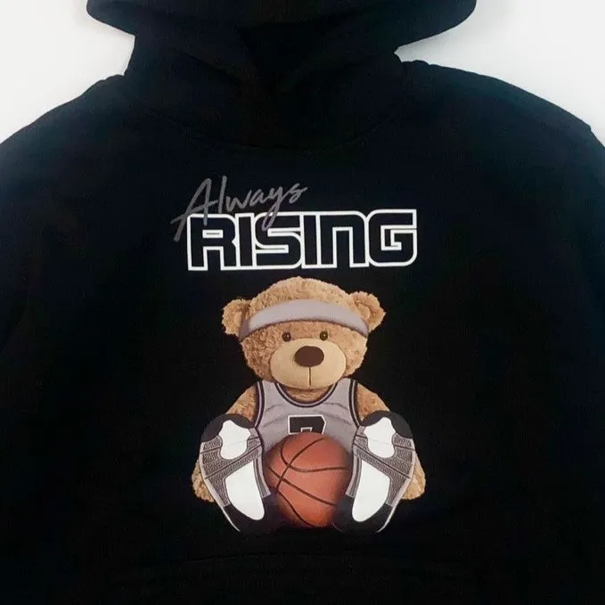 Premium Kid's Always Rising Graphic Pullover Hoodie - Black/Heather Grey