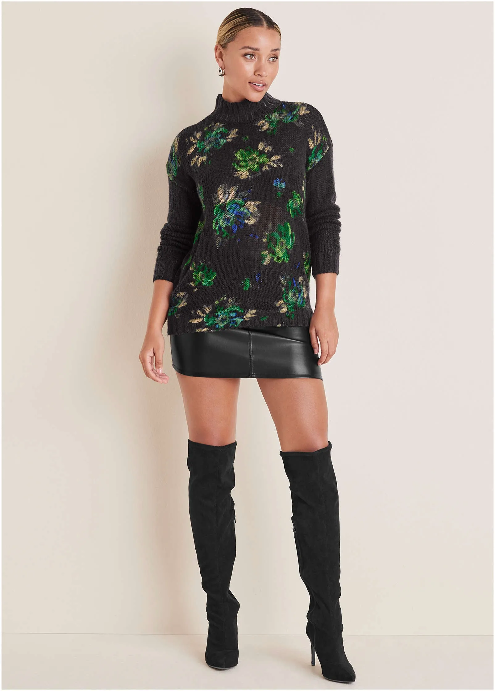 Printed Turtleneck Sweater - Midnight Garden