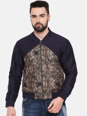 Quilted Blue Beige Bomber Jacket - MMBJ018