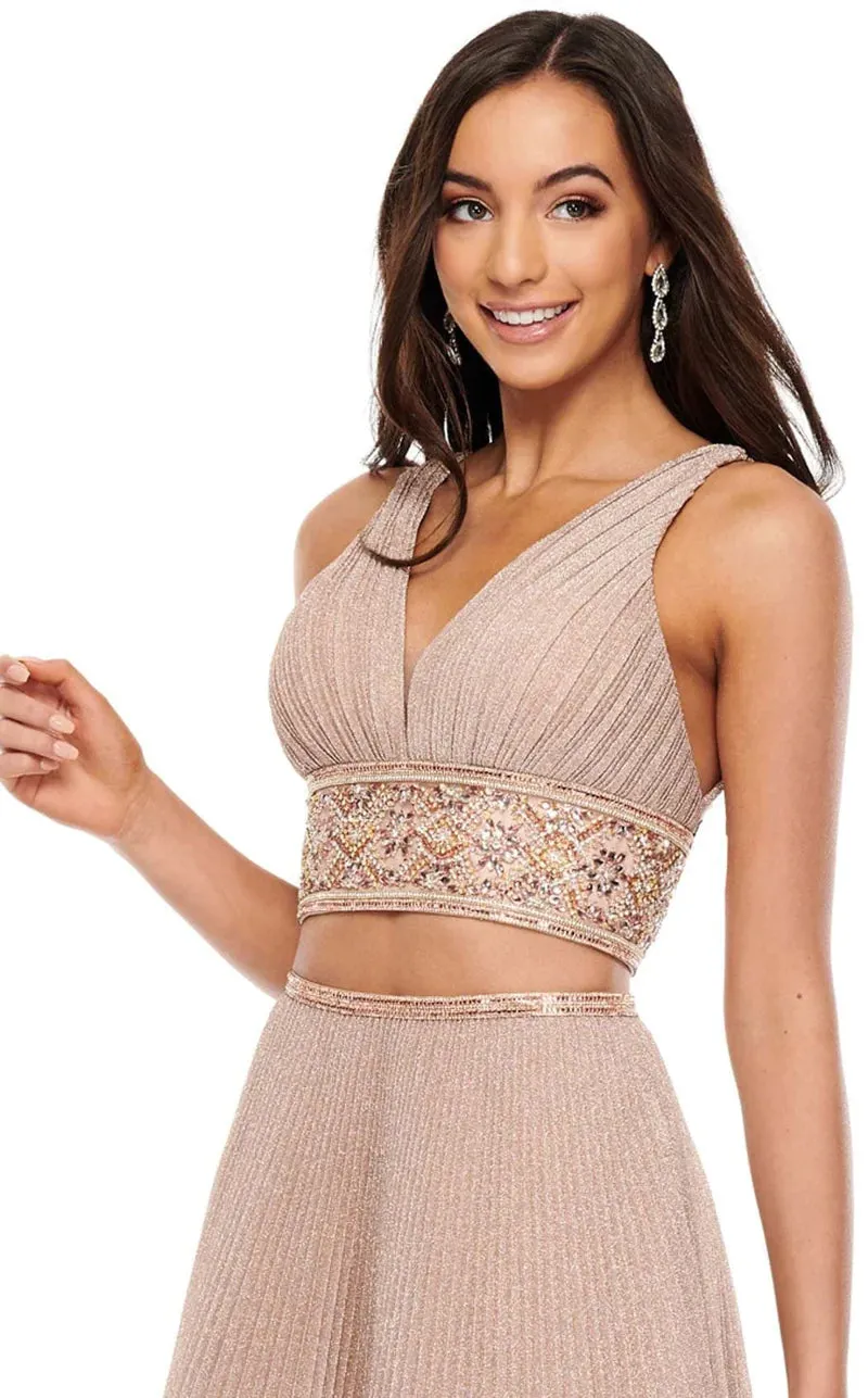 Rachel Allan 7099 Shimmering Rose Gold 2 Piece A-Line Dress