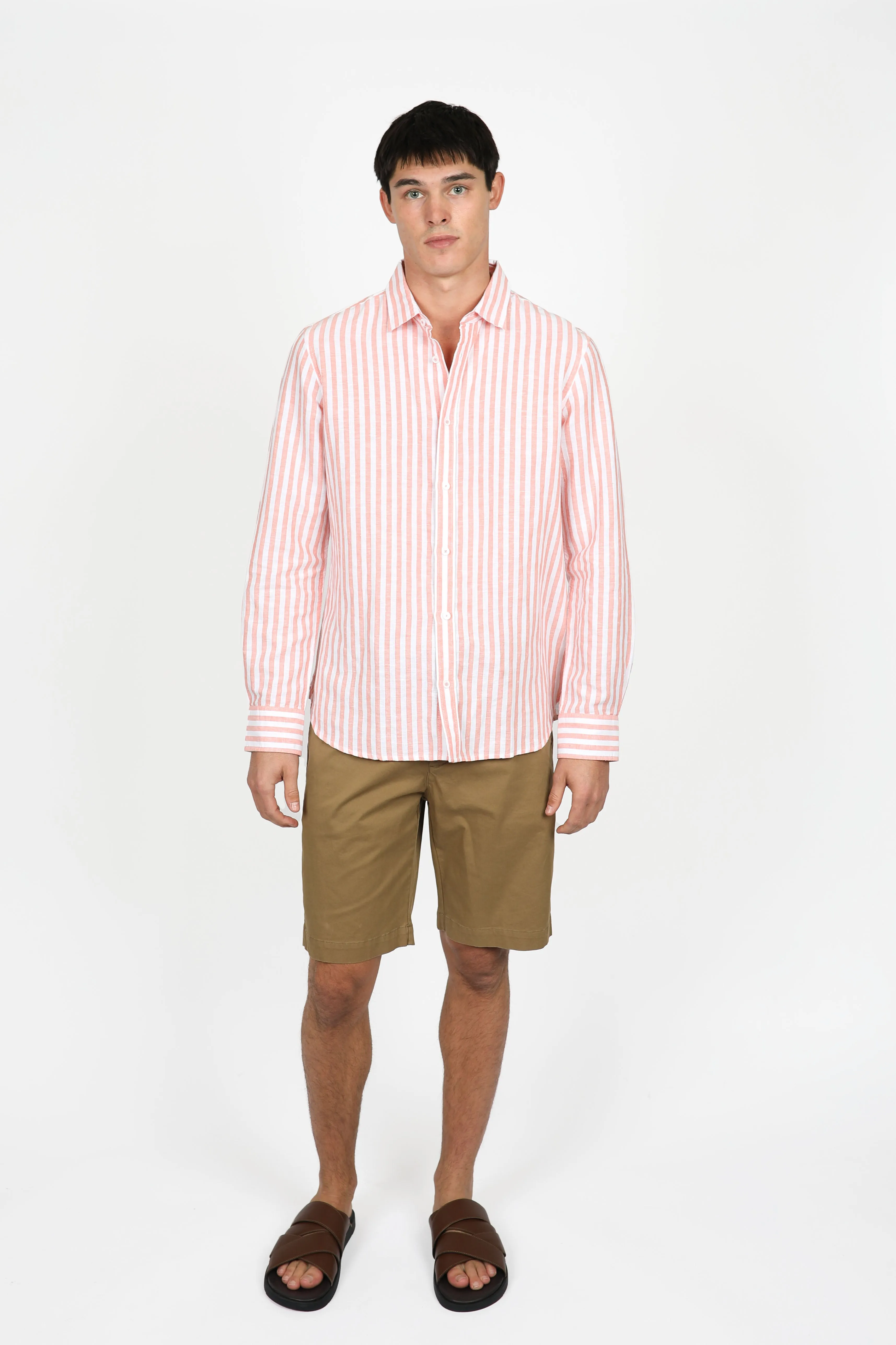 Relaxed Fit Coral Even Stripe Shirt