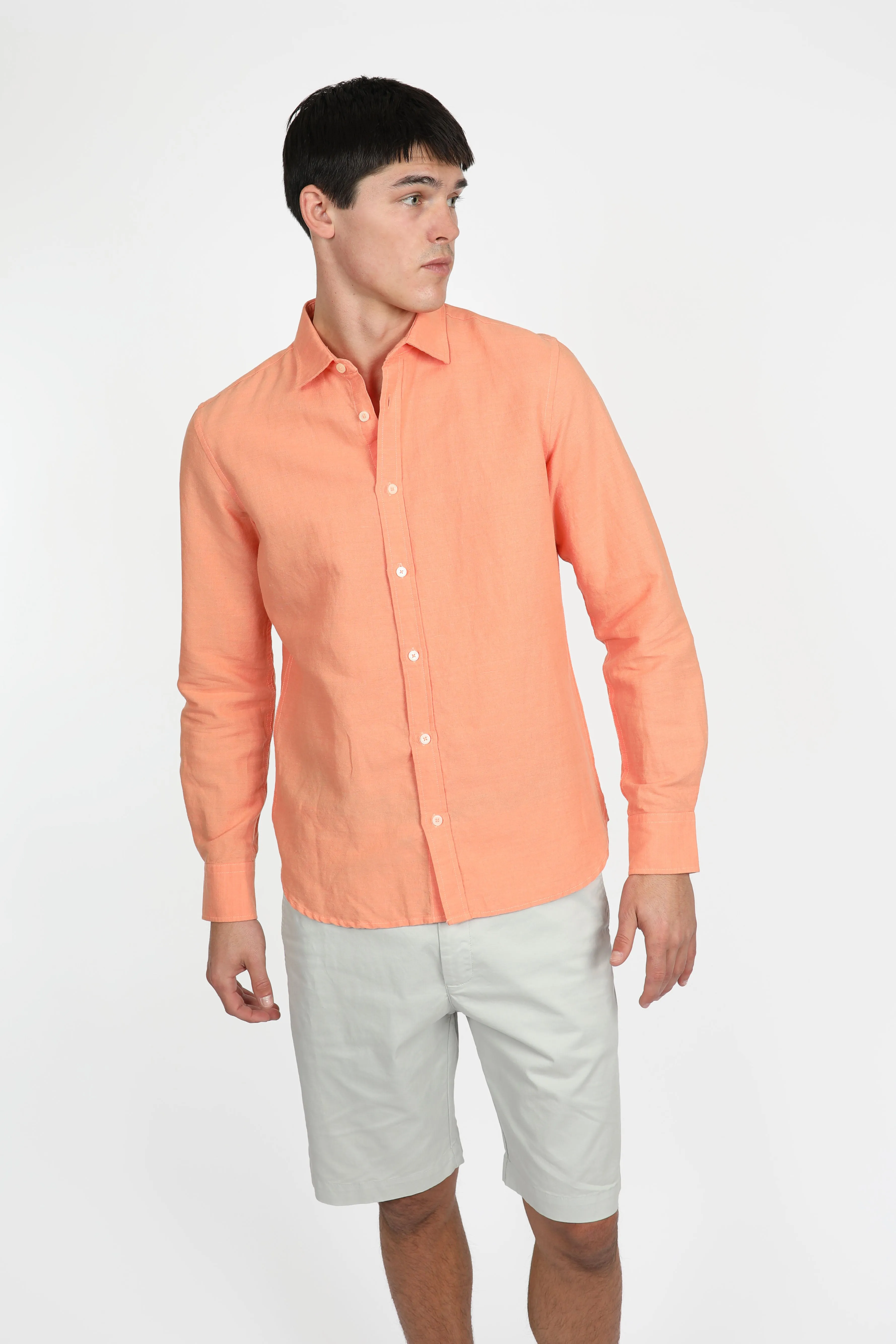 Relaxed Fit Coral Linen Shirt