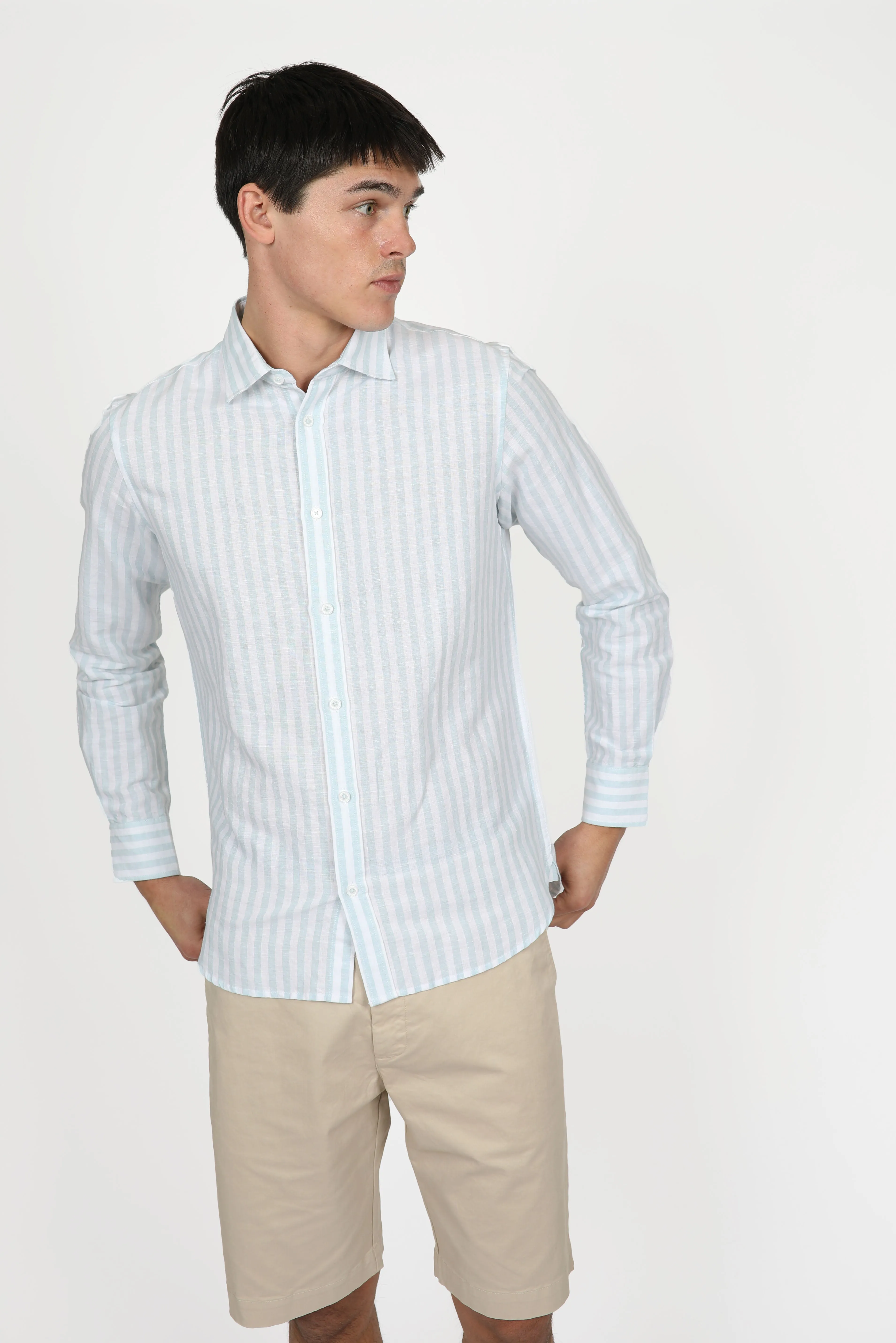 Relaxed Fit Ice Blue Even Stripe Shirt