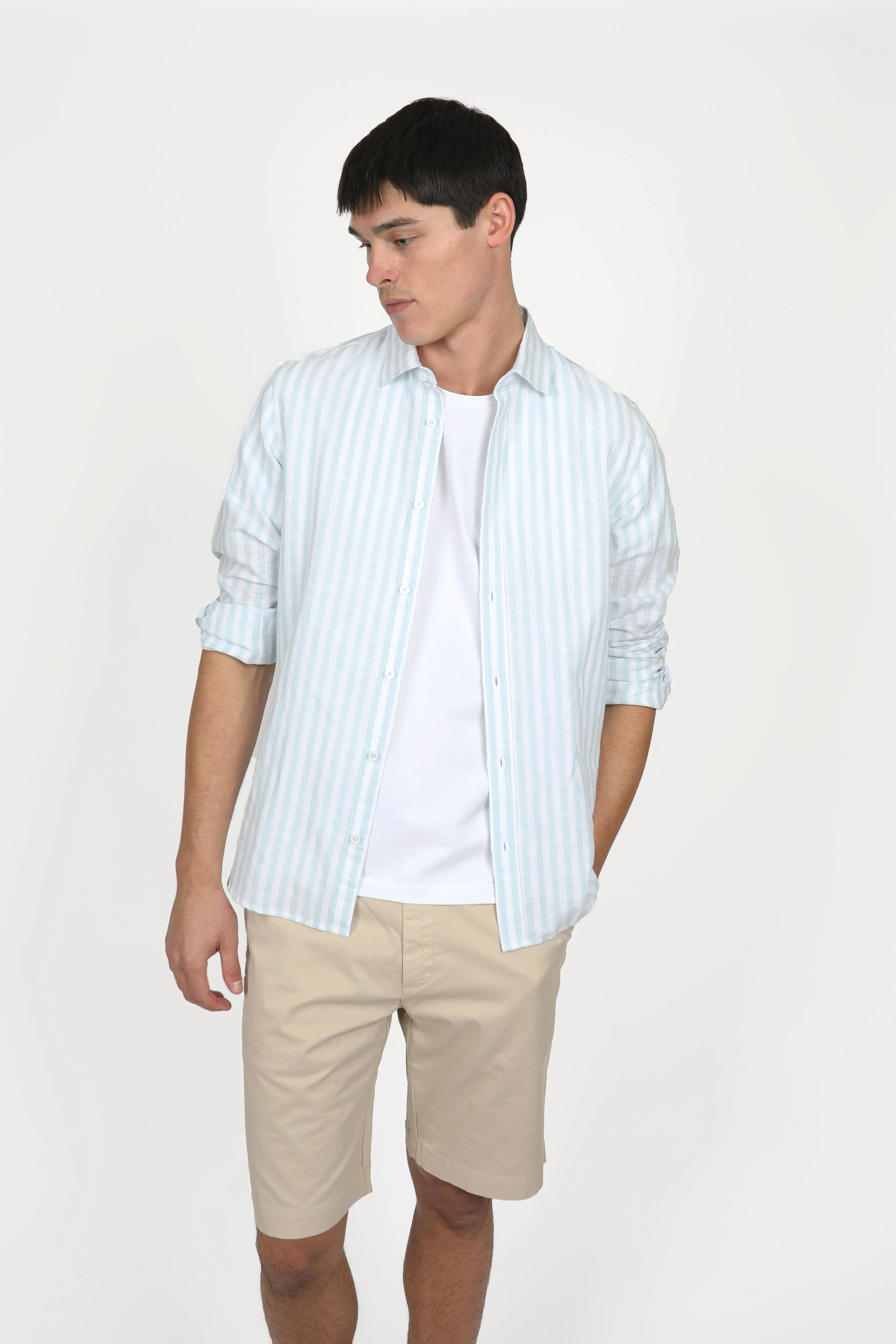 Relaxed Fit Ice Blue Even Stripe Shirt